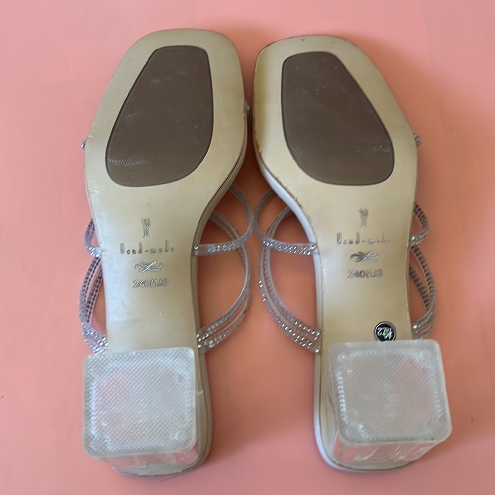 Clear Rhinestone Block Sandals - Picture 2 of 4